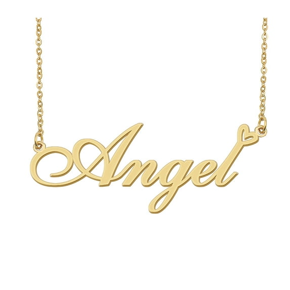 HUAN XUN Angel Name Heart Necklace 18k Gold Plated Nameplate Pendant Necklace Stainless Steel Jewelry for Womens Birthday Gifts