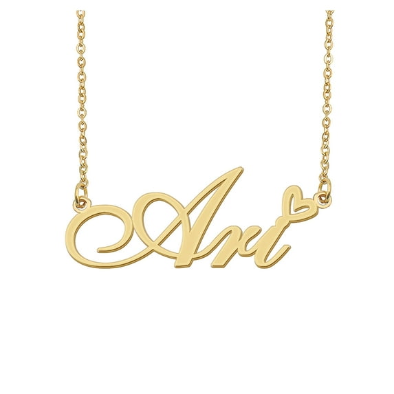 HUAN XUN Ari Name Heart Necklace 18k Gold Plated Nameplate Pendant Necklace Stainless Steel Jewelry for Womens Birthday Gifts