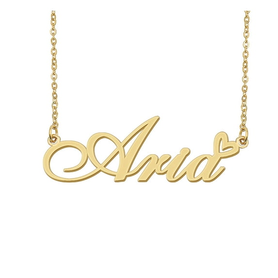 HUAN XUN Aria Name Heart Necklace 18k Gold Plated Nameplate Pendant Necklace Stainless Steel Jewelry for Womens Birthday Gifts