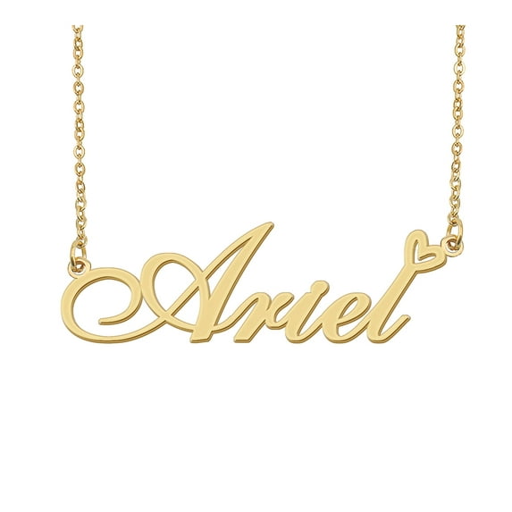 HUAN XUN Ariel Name Heart Necklace 18k Gold Plated Nameplate Pendant Necklace Stainless Steel Jewelry for Womens Birthday Gifts