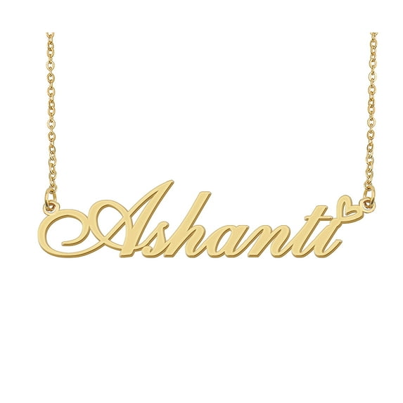 HUAN XUN Ashanti Name Heart Necklace 18k Gold Plated Nameplate Pendant Necklace Stainless Steel Jewelry for Womens Birthday Gifts