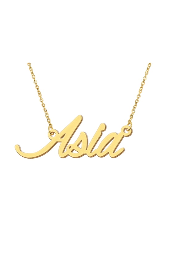 18k Gold Plated Asia Name Necklace Stainless Steel Nameplate Necklaces for Womens Mens Mother Day Christmas Jewelry Gift