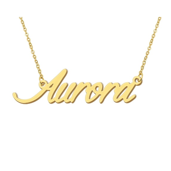 HUAN XUN 18k Gold Plated Aurora Name Necklace Stainless Steel Nameplate Necklaces for Womens Mens Mother Day Christmas Jewelry Gift