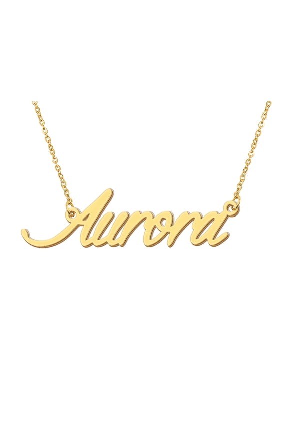 18k Gold Plated Aurora Name Necklace Stainless Steel Nameplate Necklaces for Womens Mens Mother Day Christmas Jewelry Gift