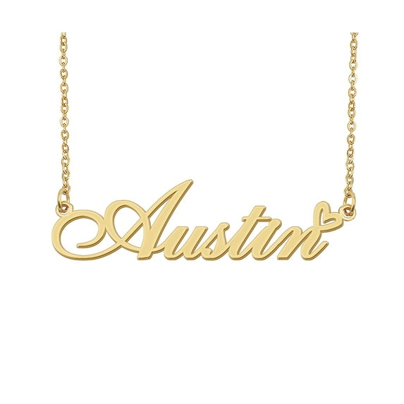 HUAN XUN Austin Name Heart Necklace 18k Gold Plated Nameplate Pendant Necklace Stainless Steel Jewelry for Womens Birthday Gifts