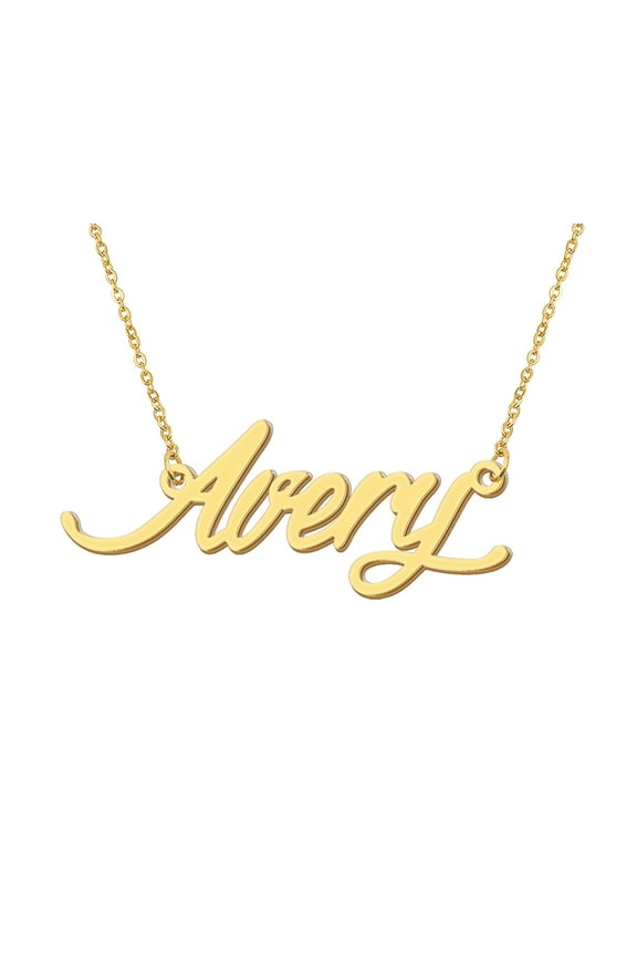 18k Gold Plated Avery Name Necklace Stainless Steel Nameplate Necklaces for Womens Mens Mother Day Christmas Jewelry Gift