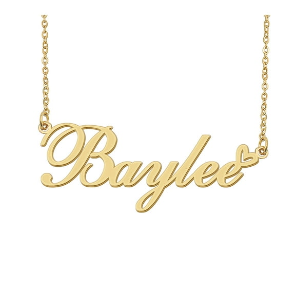 HUAN XUN Baylee Name Heart Necklace 18k Gold Plated Nameplate Pendant Necklace Stainless Steel Jewelry for Womens Birthday Gifts