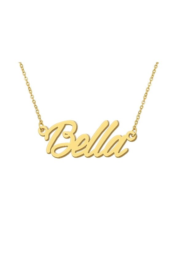 18k Gold Plated Bella Name Necklace Stainless Steel Nameplate Necklaces for Womens Mens Mother Day Christmas Jewelry Gift
