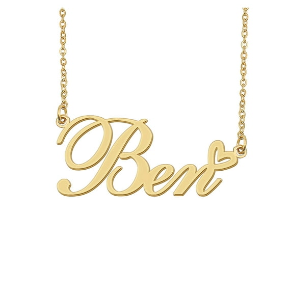 HUAN XUN Ben Name Heart Necklace 18k Gold Plated Nameplate Pendant Necklace Stainless Steel Jewelry for Womens Birthday Gifts