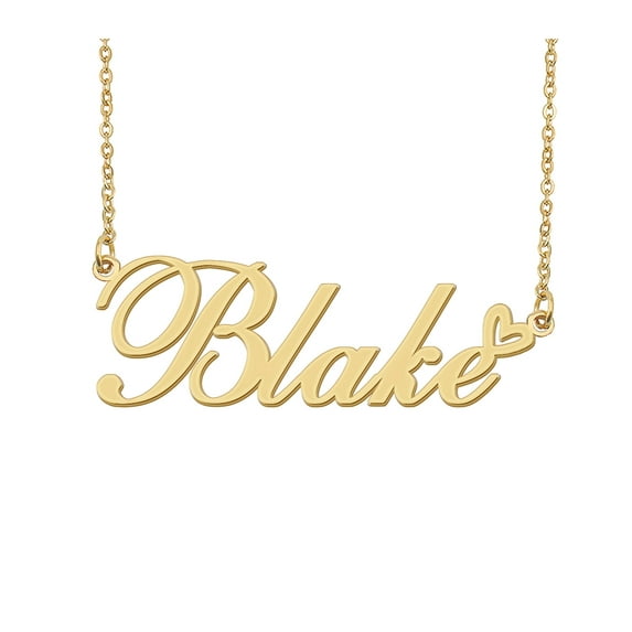 HUAN XUN Blake Name Heart Necklace 18k Gold Plated Nameplate Pendant Necklace Stainless Steel Jewelry for Womens Birthday Gifts