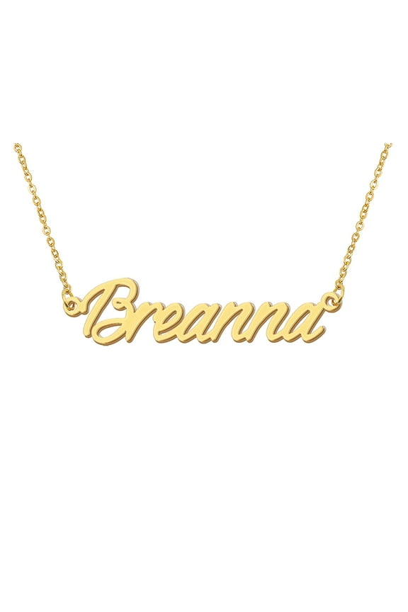 18k Gold Plated Breanna Name Necklace Stainless Steel Nameplate Necklaces for Womens Mens Mother Day Christmas Jewelry Gift