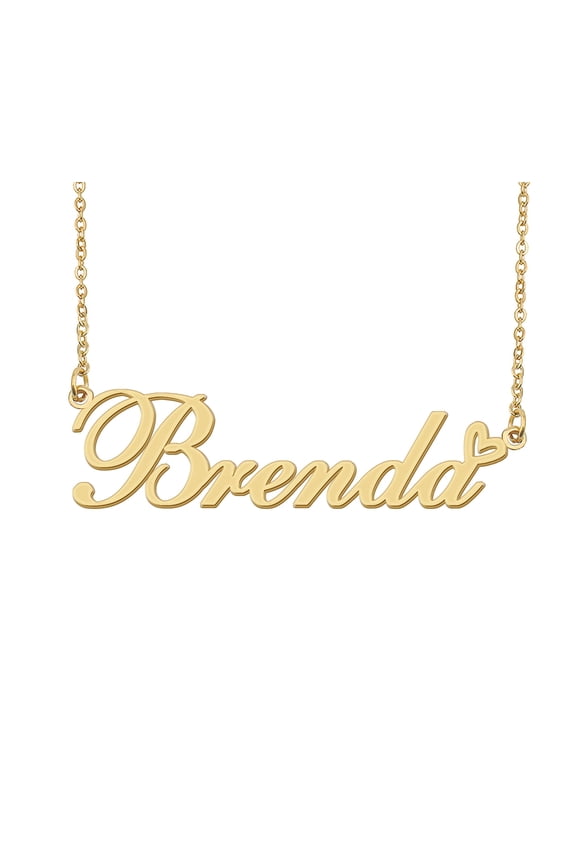 Brenda Name Heart Necklace 18k Gold Plated Nameplate Pendant Necklace Stainless Steel Jewelry for Womens Birthday Gifts