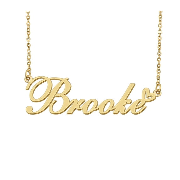 HUAN XUN Brooke Name Heart Necklace 18k Gold Plated Nameplate Pendant Necklace Stainless Steel Jewelry for Womens Birthday Gifts