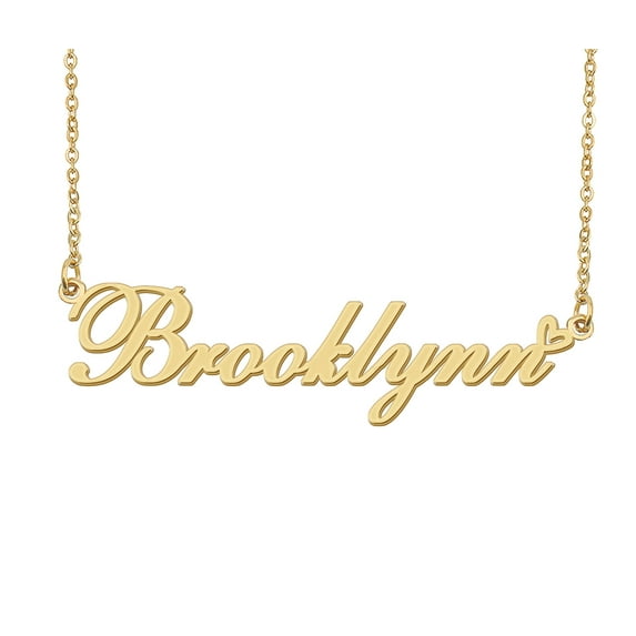 HUAN XUN Brooklynn Name Heart Necklace 18k Gold Plated Nameplate Pendant Necklace Stainless Steel Jewelry for Womens Birthday Gifts