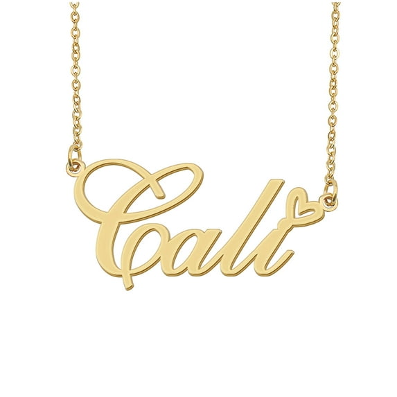 HUAN XUN Cali Name Heart Necklace 18k Gold Plated Nameplate Pendant Necklace Stainless Steel Jewelry for Womens Birthday Gifts