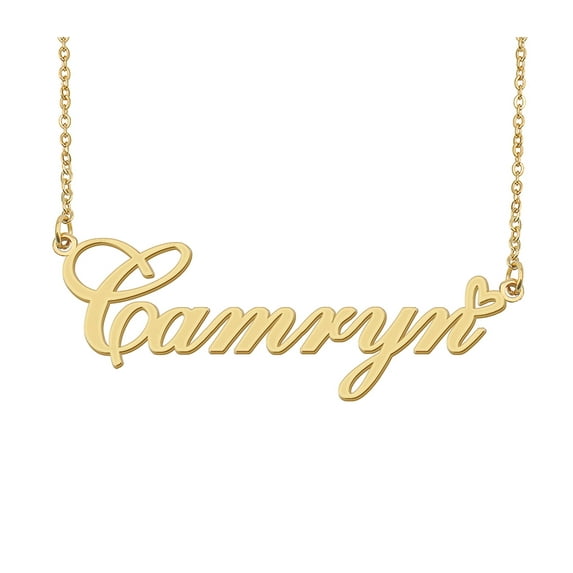 HUAN XUN Camryn Name Heart Necklace 18k Gold Plated Nameplate Pendant Necklace Stainless Steel Jewelry for Womens Birthday Gifts