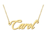 HUAN XUN 18k Gold Plated Carol Name Necklace Stainless Steel Nameplate Necklaces for Womens Mens Mother Day Christmas Jewelry Gift