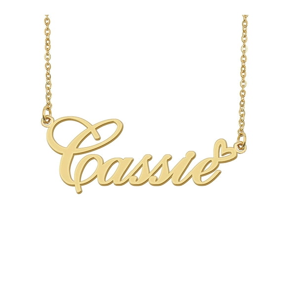 HUAN XUN Cassie Name Heart Necklace 18k Gold Plated Nameplate Pendant Necklace Stainless Steel Jewelry for Womens Birthday Gifts