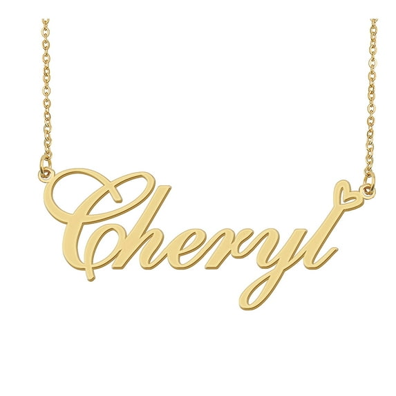HUAN XUN Cheryl Name Heart Necklace 18k Gold Plated Nameplate Pendant Necklace Stainless Steel Jewelry for Womens Birthday Gifts