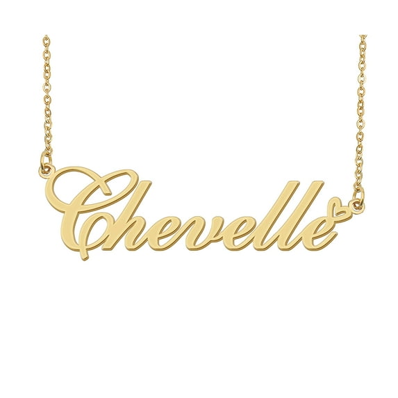 HUAN XUN Chevelle Name Heart Necklace 18k Gold Plated Nameplate Pendant Necklace Stainless Steel Jewelry for Womens Birthday Gifts