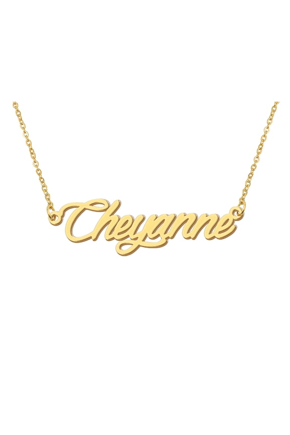 18k Gold Plated Cheyanne Name Necklace Stainless Steel Nameplate Necklaces for Womens Mens Mother Day Christmas Jewelry Gift