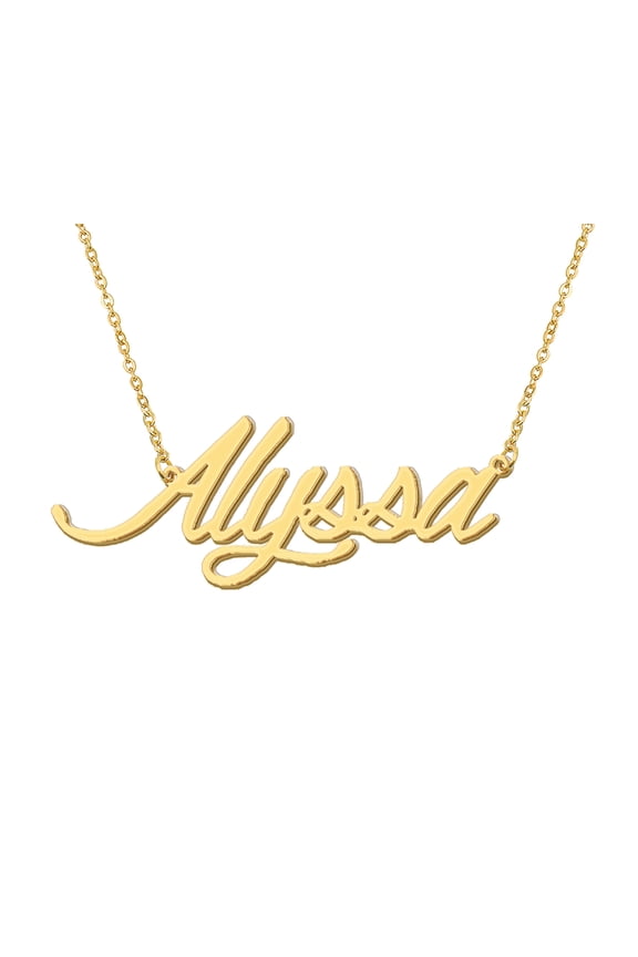 18k Gold Plated Alyssa Name Necklace Stainless Steel Nameplate Necklaces for Womens Mens Mother Day Christmas Jewelry Gift