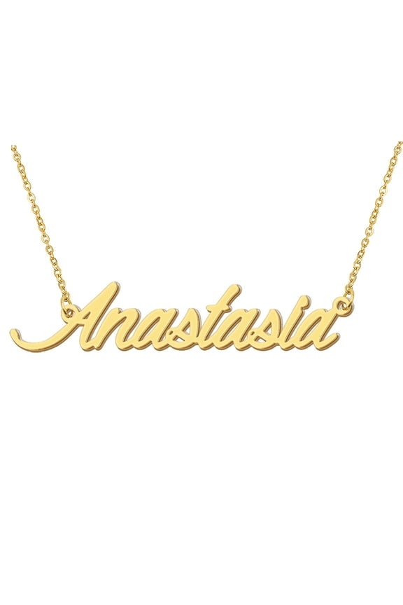 18k Gold Plated Anastasia Name Necklace Stainless Steel Nameplate Necklaces for Womens Mens Mother Day Christmas Jewelry Gift