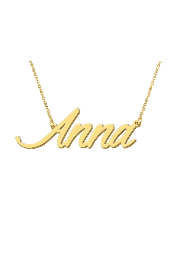 18k Gold Plated Anna Name Necklace Stainless Steel Nameplate Necklaces for Womens Mens Mother Day Christmas Jewelry Gift