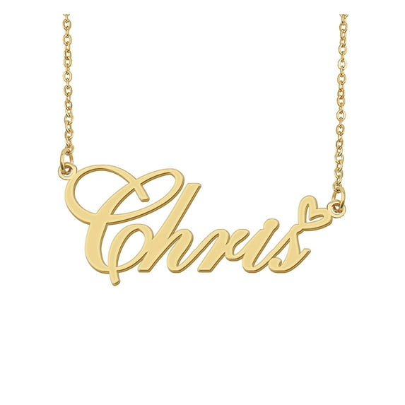 HUAN XUN Chris Name Heart Necklace 18k Gold Plated Nameplate Pendant Necklace Stainless Steel Jewelry for Womens Birthday Gifts