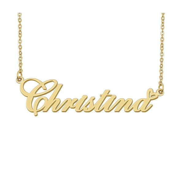 HUAN XUN Christina Name Heart Necklace 18k Gold Plated Nameplate Pendant Necklace Stainless Steel Jewelry for Womens Birthday Gifts