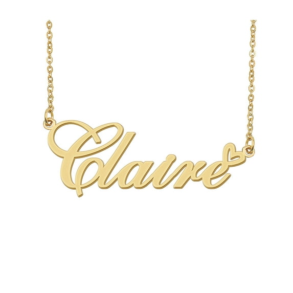 HUAN XUN Claire Name Heart Necklace 18k Gold Plated Nameplate Pendant Necklace Stainless Steel Jewelry for Womens Birthday Gifts