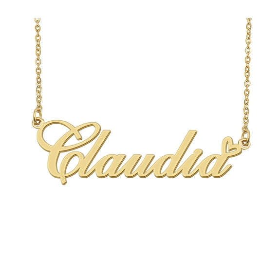 HUAN XUN Claudia Name Heart Necklace 18k Gold Plated Nameplate Pendant Necklace Stainless Steel Jewelry for Womens Birthday Gifts