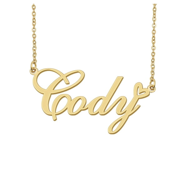HUAN XUN Cody Name Heart Necklace 18k Gold Plated Nameplate Pendant Necklace Stainless Steel Jewelry for Womens Birthday Gifts