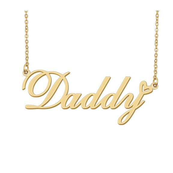 HUAN XUN Daddy Name Heart Necklace 18k Gold Plated Nameplate Pendant Necklace Stainless Steel Jewelry for Womens Birthday Gifts