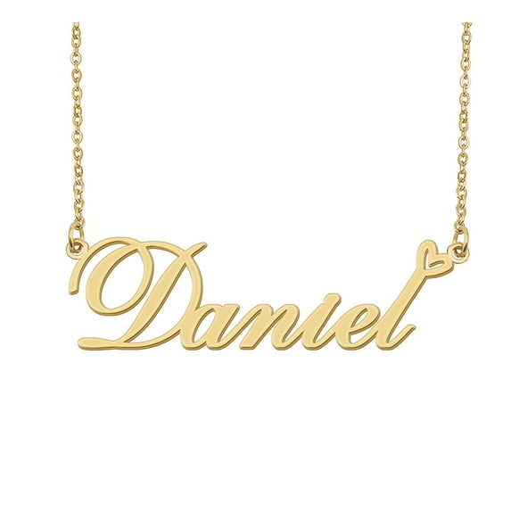 HUAN XUN Daniel Name Heart Necklace 18k Gold Plated Nameplate Pendant Necklace Stainless Steel Jewelry for Womens Birthday Gifts