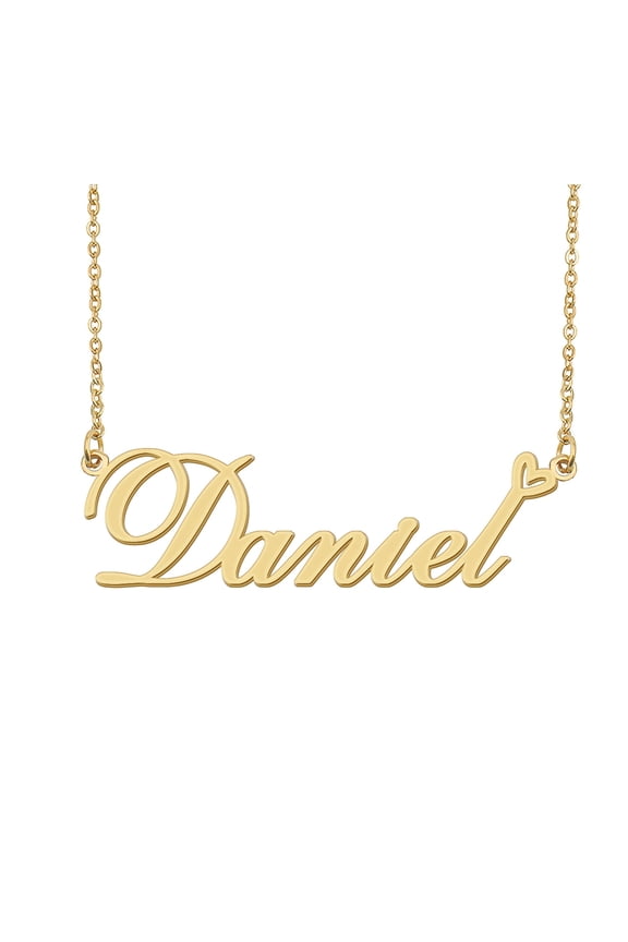 Daniel Name Heart Necklace 18k Gold Plated Nameplate Pendant Necklace Stainless Steel Jewelry for Womens Birthday Gifts