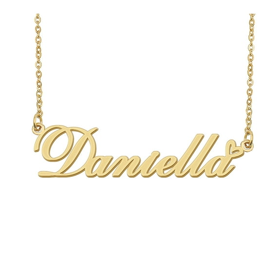 HUAN XUN Daniella Name Heart Necklace 18k Gold Plated Nameplate Pendant Necklace Stainless Steel Jewelry for Womens Birthday Gifts