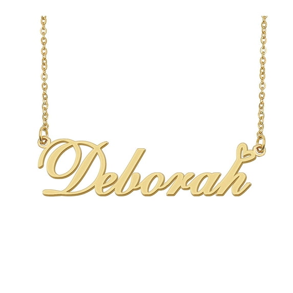 HUAN XUN Deborah Name Heart Necklace 18k Gold Plated Nameplate Pendant Necklace Stainless Steel Jewelry for Womens Birthday Gifts