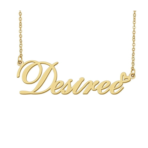 HUAN XUN Desiree Name Heart Necklace 18k Gold Plated Nameplate Pendant Necklace Stainless Steel Jewelry for Womens Birthday Gifts