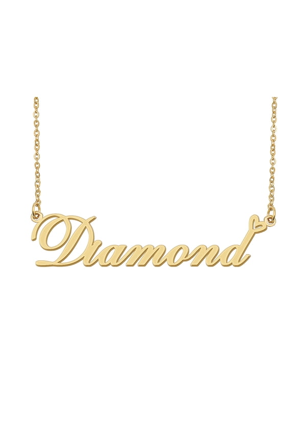 Diamond Name Heart Necklace 18k Gold Plated Nameplate Pendant Necklace Stainless Steel Jewelry for Womens Birthday Gifts