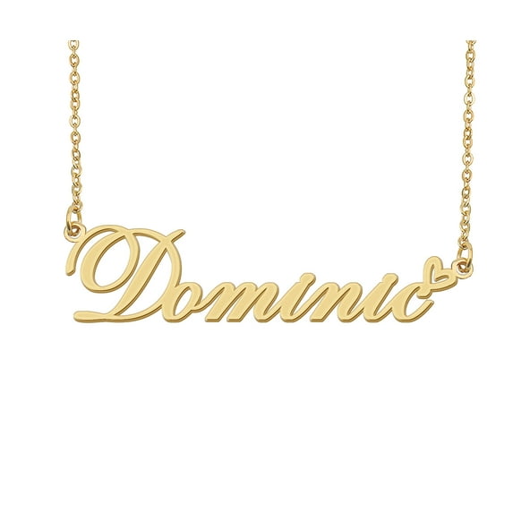 HUAN XUN Dominic Name Heart Necklace 18k Gold Plated Nameplate Pendant Necklace Stainless Steel Jewelry for Womens Birthday Gifts