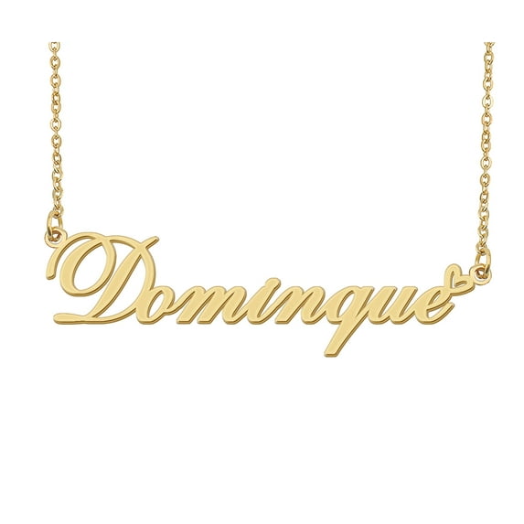 HUAN XUN Dominque Name Heart Necklace 18k Gold Plated Nameplate Pendant Necklace Stainless Steel Jewelry for Womens Birthday Gifts