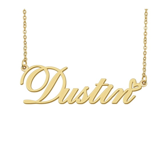 HUAN XUN Dustin Name Heart Necklace 18k Gold Plated Nameplate Pendant Necklace Stainless Steel Jewelry for Womens Birthday Gifts