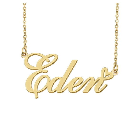 HUAN XUN Eden Name Heart Necklace 18k Gold Plated Nameplate Pendant Necklace Stainless Steel Jewelry for Womens Birthday Gifts