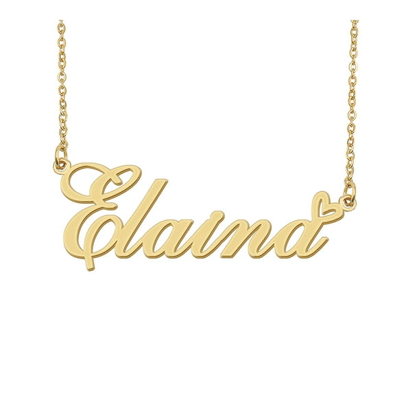 HUAN XUN Elaina Name Heart Necklace 18k Gold Plated Nameplate Pendant Necklace Stainless Steel Jewelry for Womens Birthday Gifts