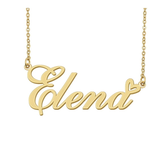HUAN XUN Elena Name Heart Necklace 18k Gold Plated Nameplate Pendant Necklace Stainless Steel Jewelry for Womens Birthday Gifts