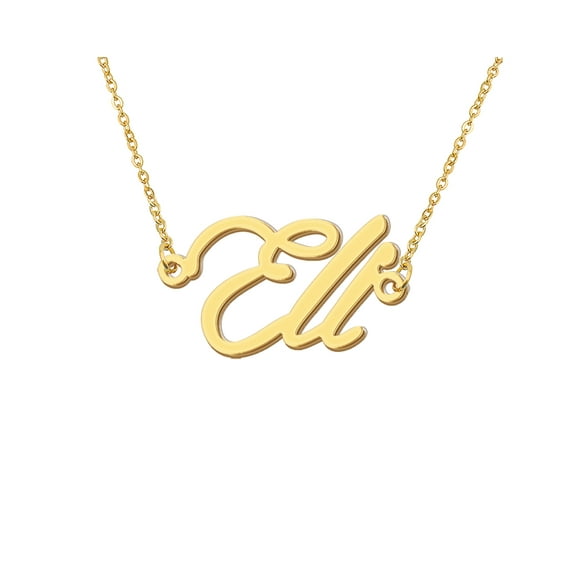 HUAN XUN 18k Gold Plated Eli Name Necklace Stainless Steel Nameplate Necklaces for Womens Mens Mother Day Christmas Jewelry Gift