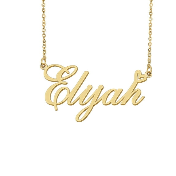 HUAN XUN Elijah Name Heart Necklace 18k Gold Plated Nameplate Pendant Necklace Stainless Steel Jewelry for Womens Birthday Gifts