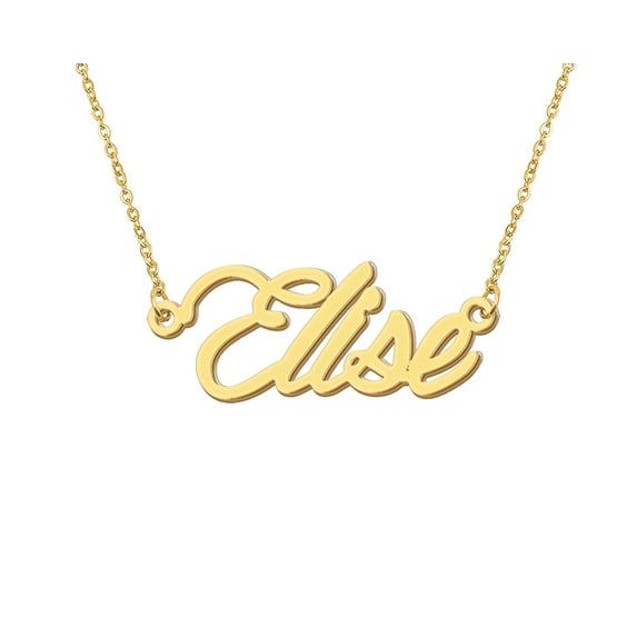 HUAN XUN 18k Gold Plated Elise Name Necklace Stainless Steel Nameplate Necklaces for Womens Mens Mother Day Christmas Jewelry Gift