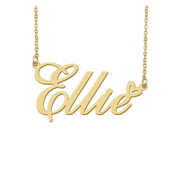 HUAN XUN Ellie Name Heart Necklace 18k Gold Plated Nameplate Pendant Necklace Stainless Steel Jewelry for Womens Birthday Gifts